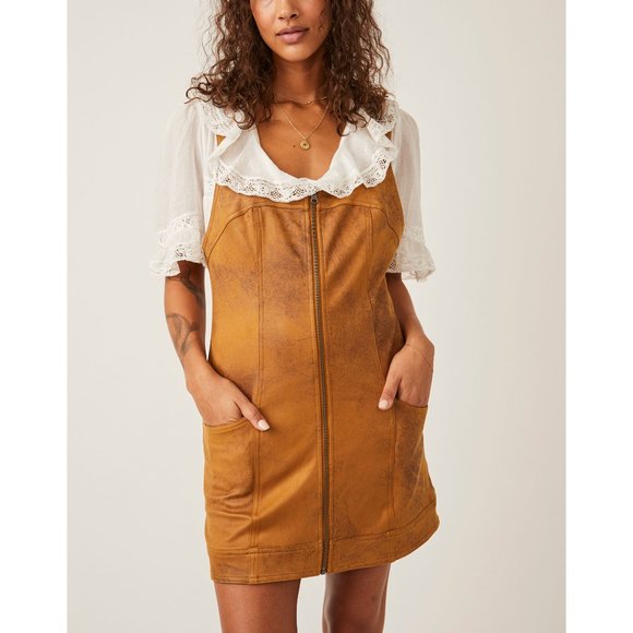 FREE PEOPLE Western Wind Mini Shift Dress / Camel - Picture 5 of 7